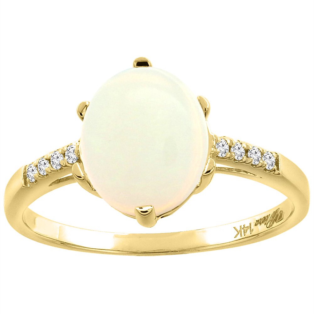 Sabrina Silver 14K Yellow Gold Natural Opal & Diamond Ring Oval 10x8 mm, sizes 5-10