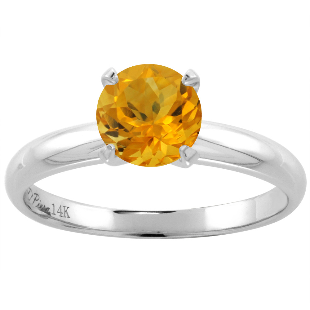 Sabrina Silver 14K White Gold Natural Citrine Solitaire Engagement Ring Round 7 mm, sizes 5-10
