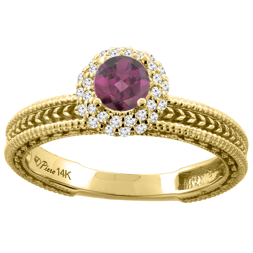 Sabrina Silver 14K Yellow Gold Natural Rhodolite & Diamond Engagement Ring Round 5 mm, sizes 5-10
