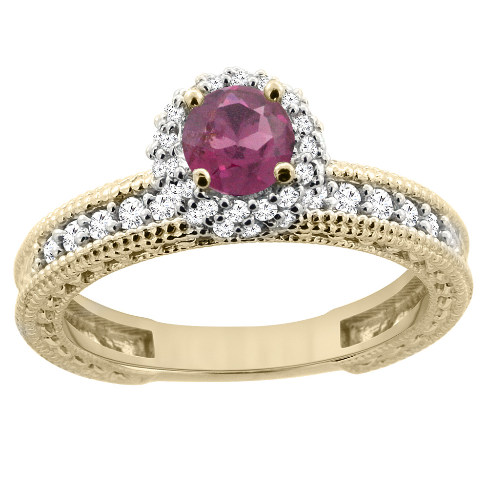 Sabrina Silver 14K Yellow Gold Natural Rhodolite Round 5mm Engagement Ring Diamond Accents, sizes 5 - 10