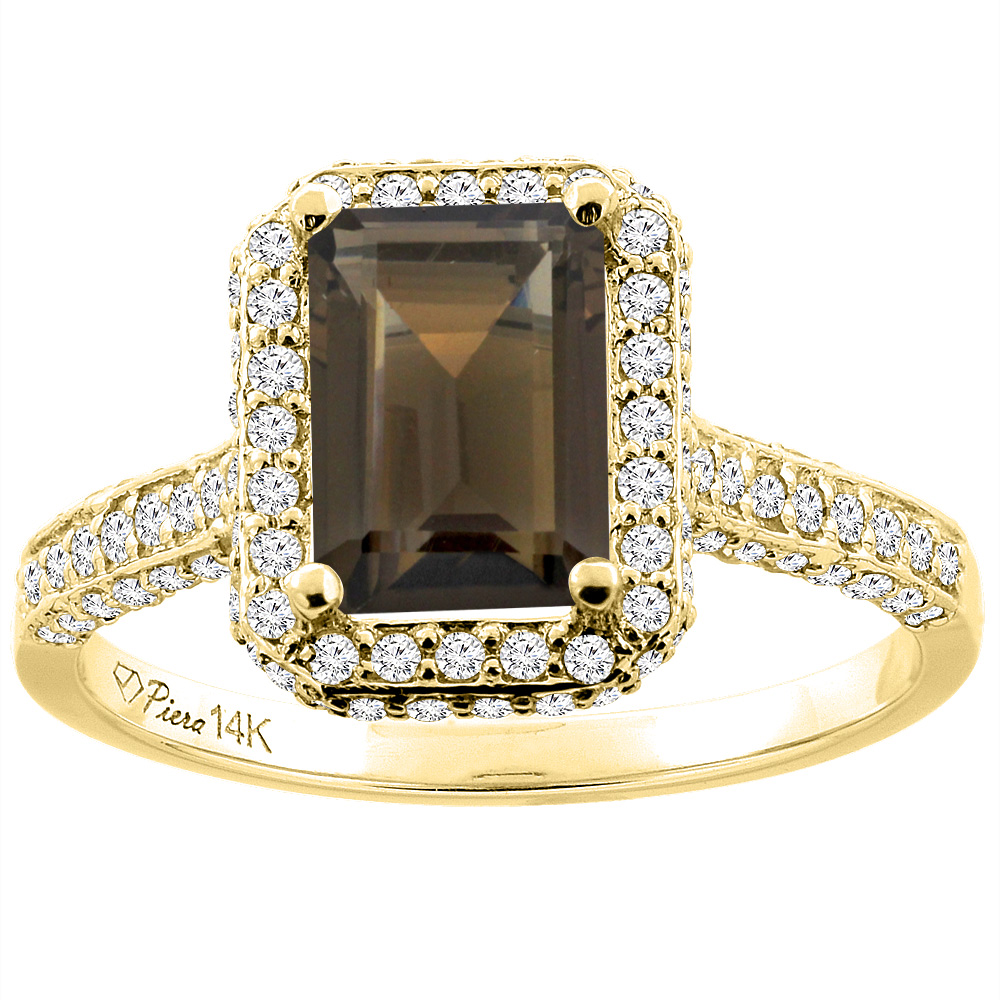 Sabrina Silver 14K Yellow Gold Natural Smoky Topaz Engagement Ring Octagon 8x6 mm, sizes 5-10