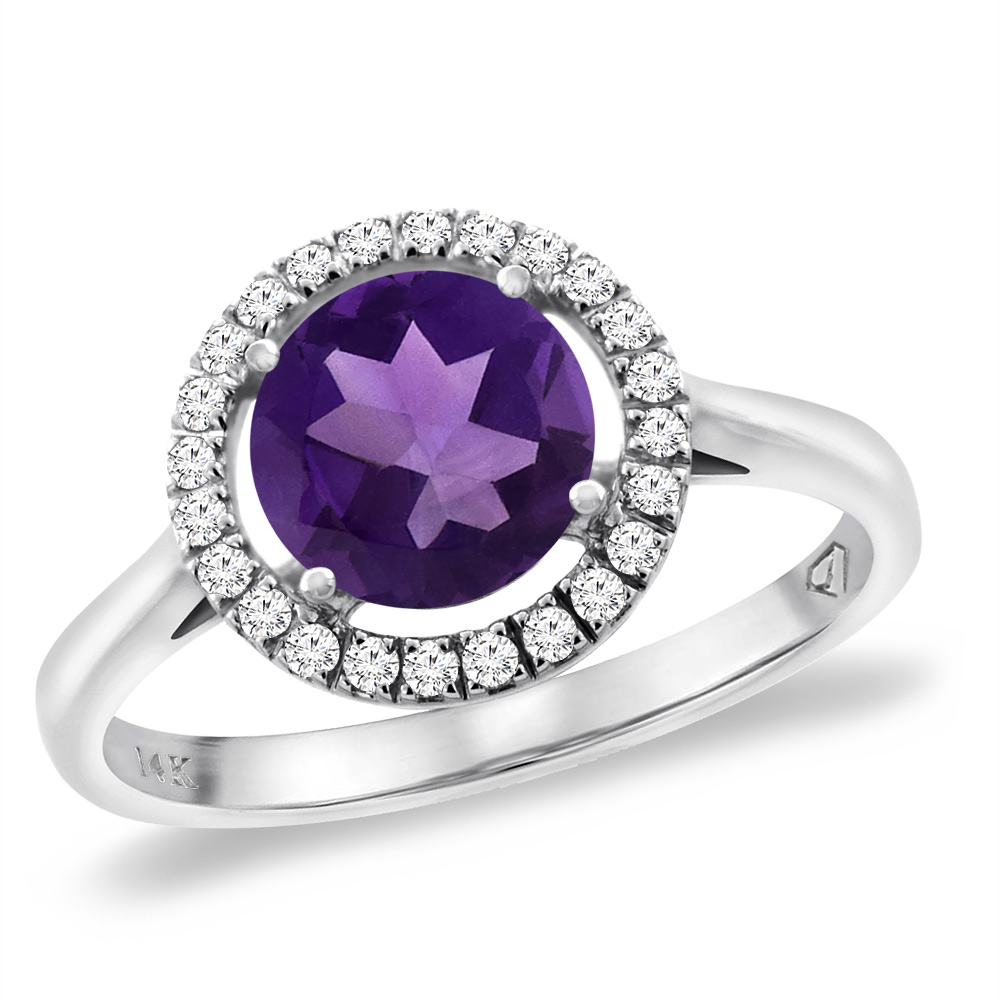 Sabrina Silver 14K White Gold Natural Amethyst Halo Engagement Ring Round 8 mm, sizes 5 -10