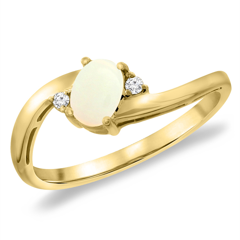 Sabrina Silver 14K Yellow Gold Diamond Natural Opal Bypass Engagement Ring Oval 6x4 mm, sizes 5 -10