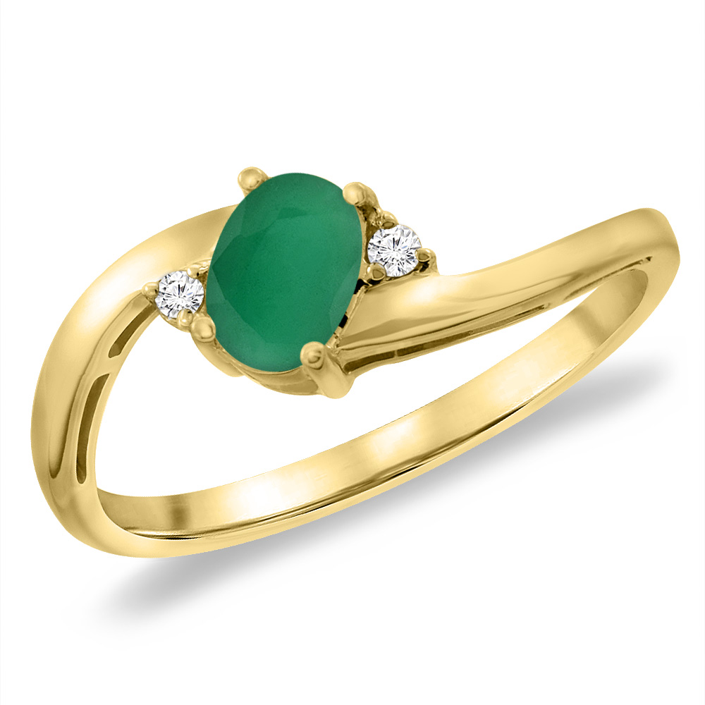 Sabrina Silver 14K Yellow Gold Diamond Natural Quality Emerald Bypass Engagement Ring Oval 6x4 mm, size 5 -10