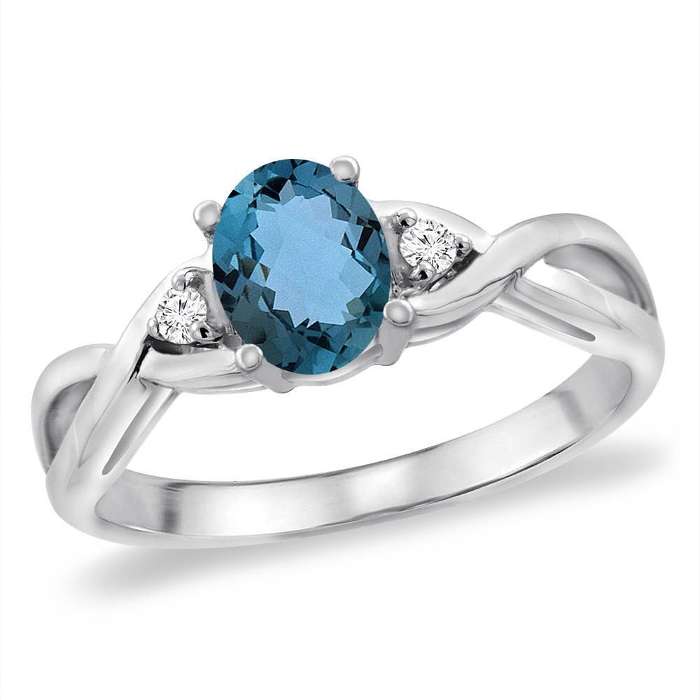 Sabrina Silver 14K White Gold Diamond Natural London Blue Topaz Infinity Engagement Ring Oval 7x5 mm, sizes 5 -10