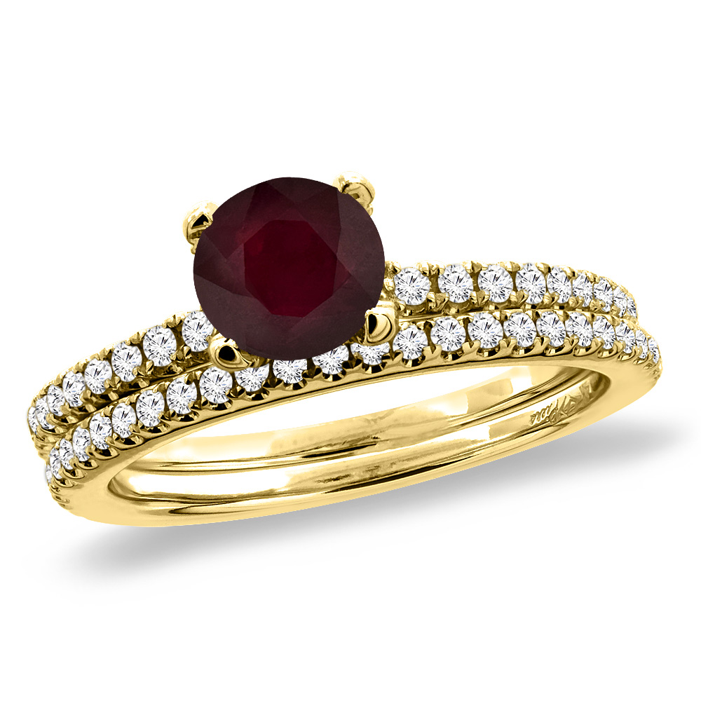 Sabrina Silver 14K Yellow Gold Diamond Enhanced Genuine Ruby 2pc Engagement Ring Set Round 5 mm, sizes 5-10