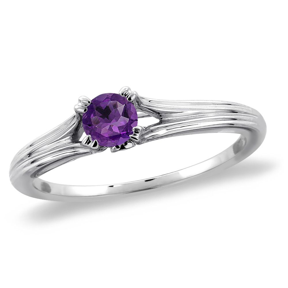 Sabrina Silver 14K White Gold Diamond Natural Amethyst Solitaire Engagement Ring Round 5 mm, sizes 5 -10
