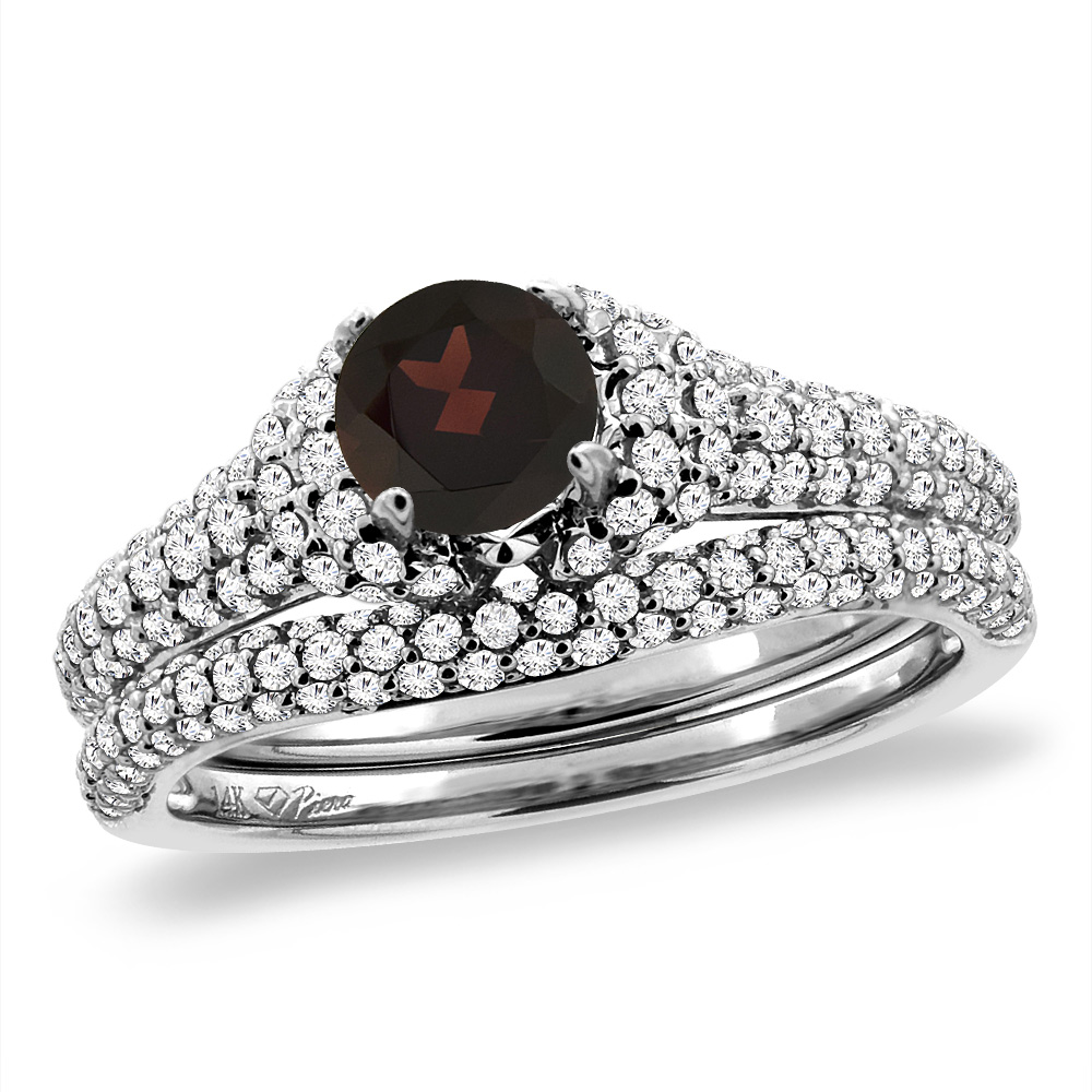 Sabrina Silver 14K White Gold Diamond Natural Garnet 2pc Engagement Ring Set Round 5 mm, sizes 5-10