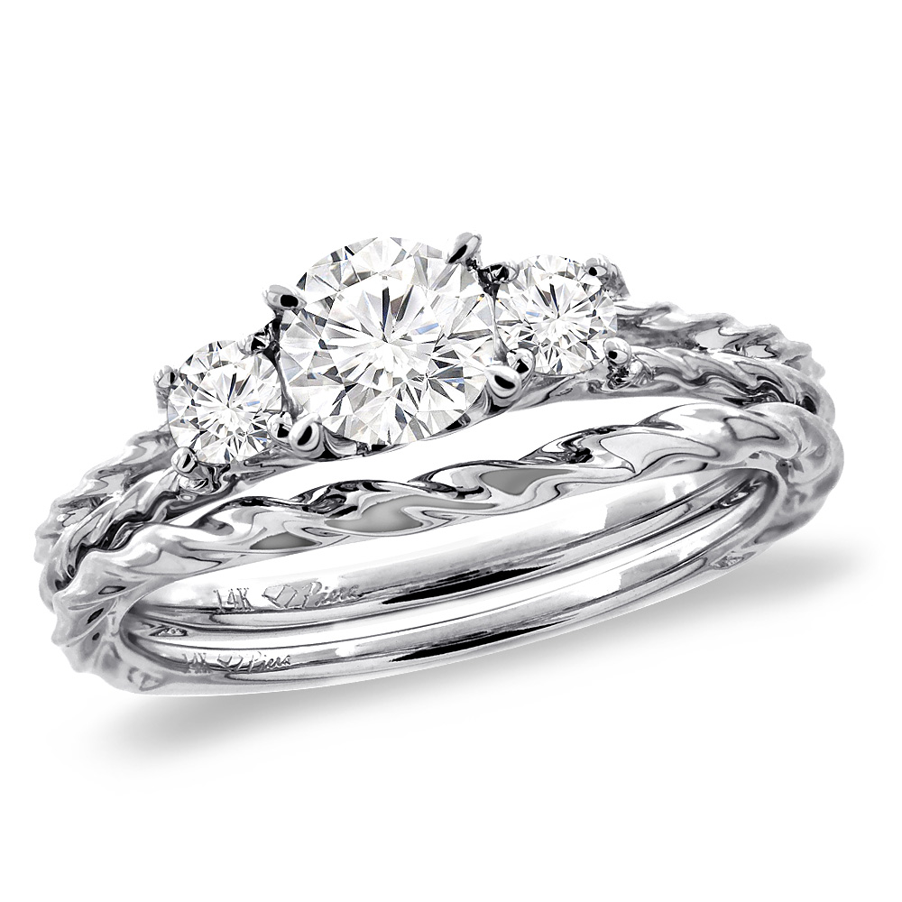 Sabrina Silver 14K White Gold 1.22 cttw Cubic Zirconia 2pc Engagement Ring Set Round 6mm Twisted, sizes 5-10