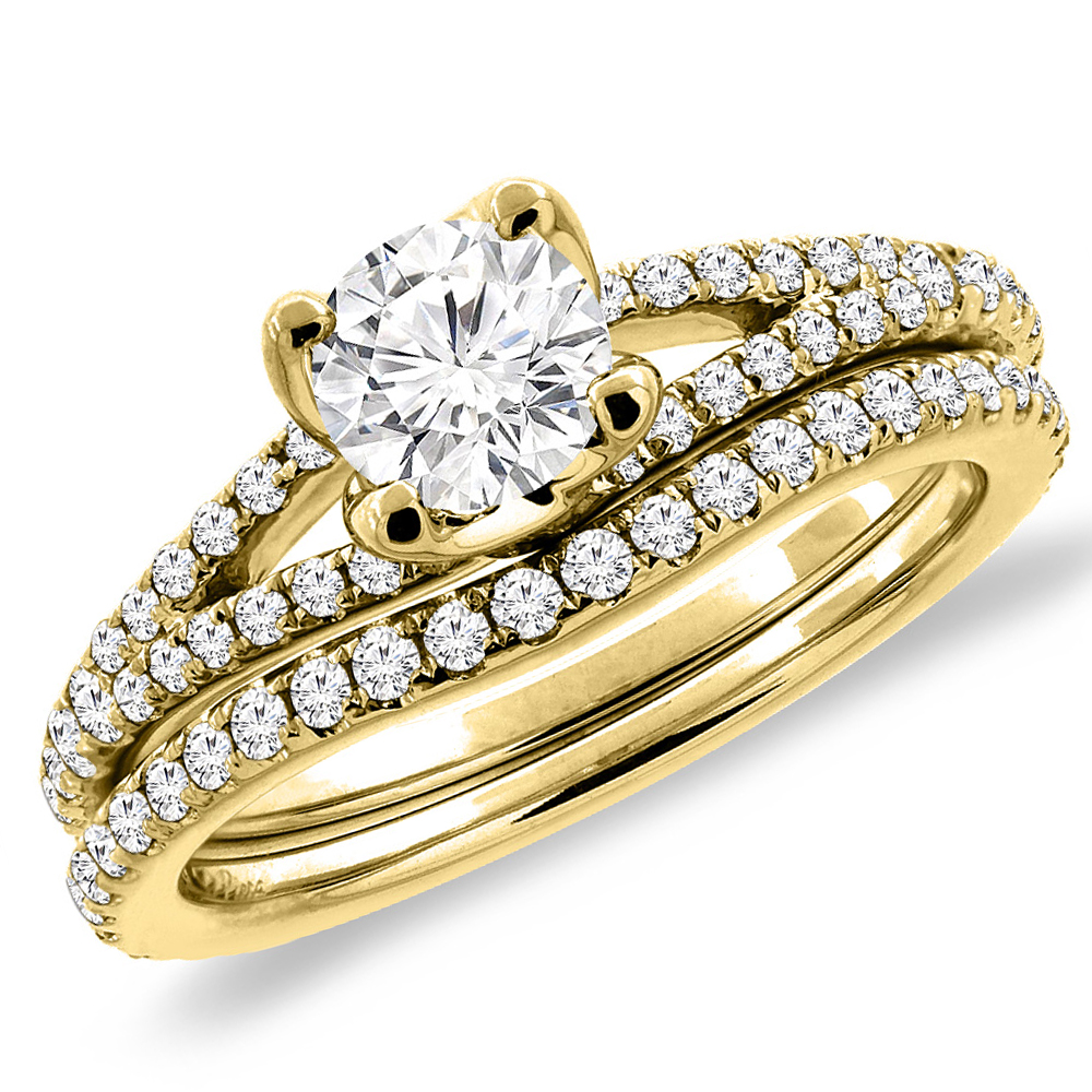Sabrina Silver 14K Yellow Gold 1.16 cttw Genuine Diamond 2pc Engagement Ring Set, sizes 5-10