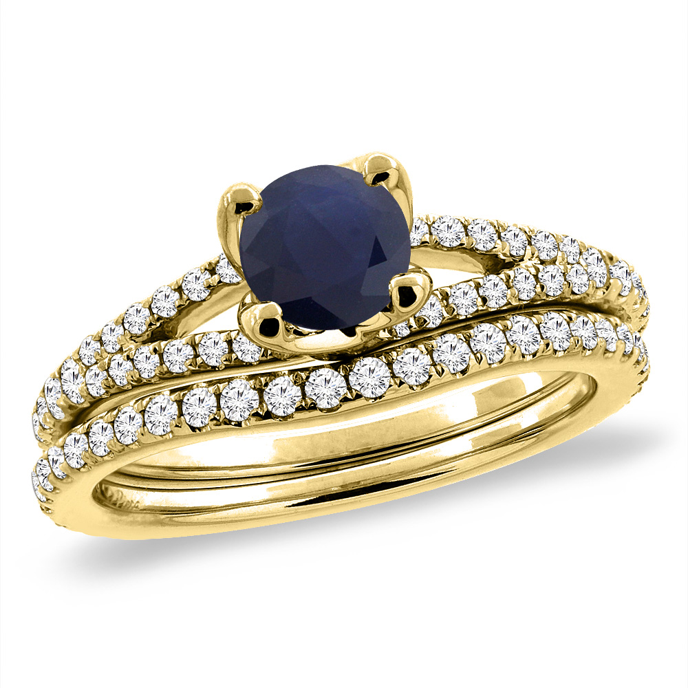 Sabrina Silver 14K Yellow Gold Diamond Natural Ruby 2pc Engagement Ring Set Round 5 mm, sizes 5-10
