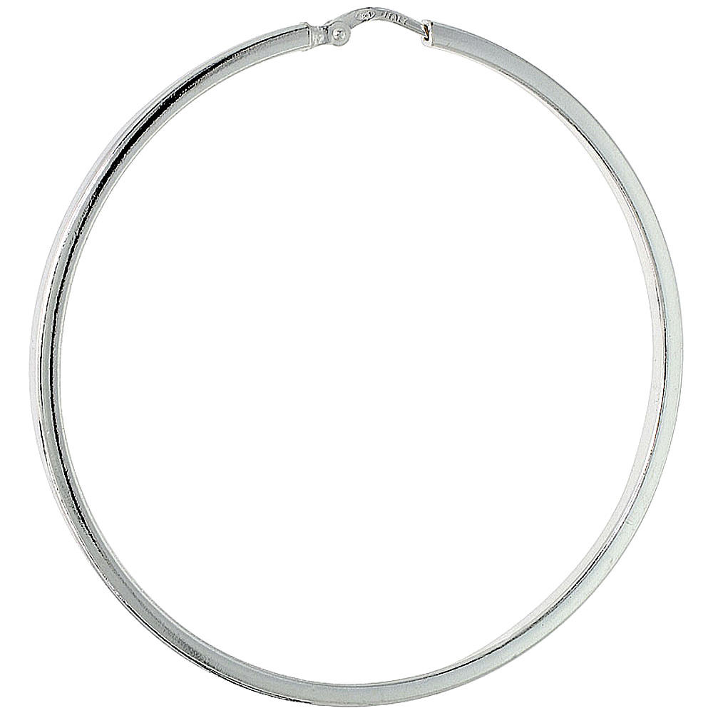 Sabrina Silver Sterling Silver 2 1/8 inch Square Tube Continuous Hoop Earring for Women 55 mm Round 2mm thin Italy