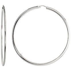 Sabrina Silver Sterling Silver Flat Tube 60mm Hoop Earrings for Women 2 1/2 inch Round 3mm Tubing Italy