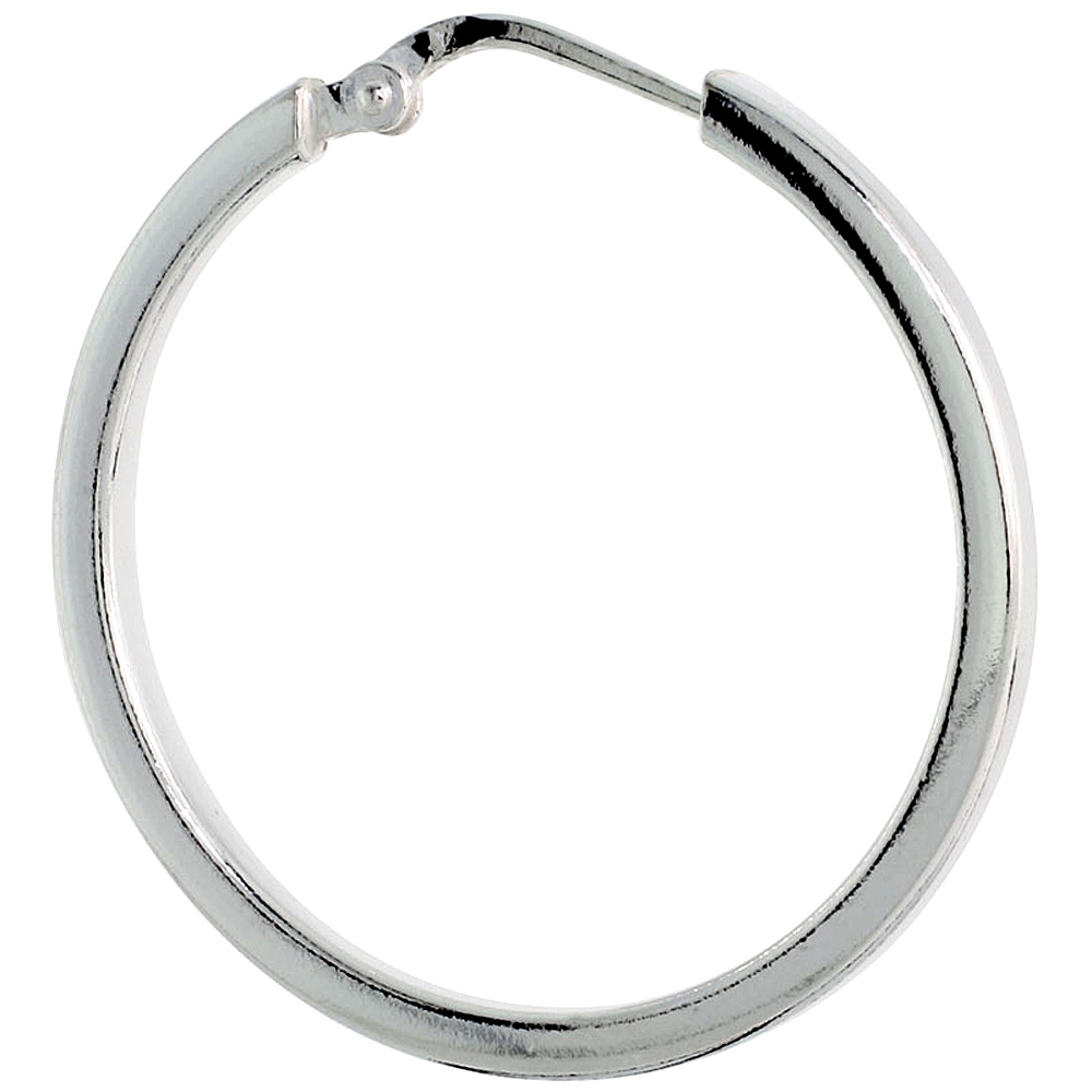 Sabrina Silver Sterling Silver 1 1/8 inch Square Tube Continuous Hoop Earring for Women 30 mm Round 2mm thin Italy