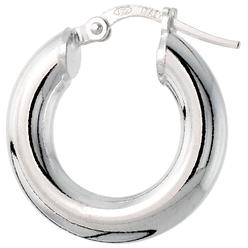 Sabrina Silver 3/4 inch sterling silver 20mm Hoop Earrings 4mm tube Plain Polished Nickel free Italy