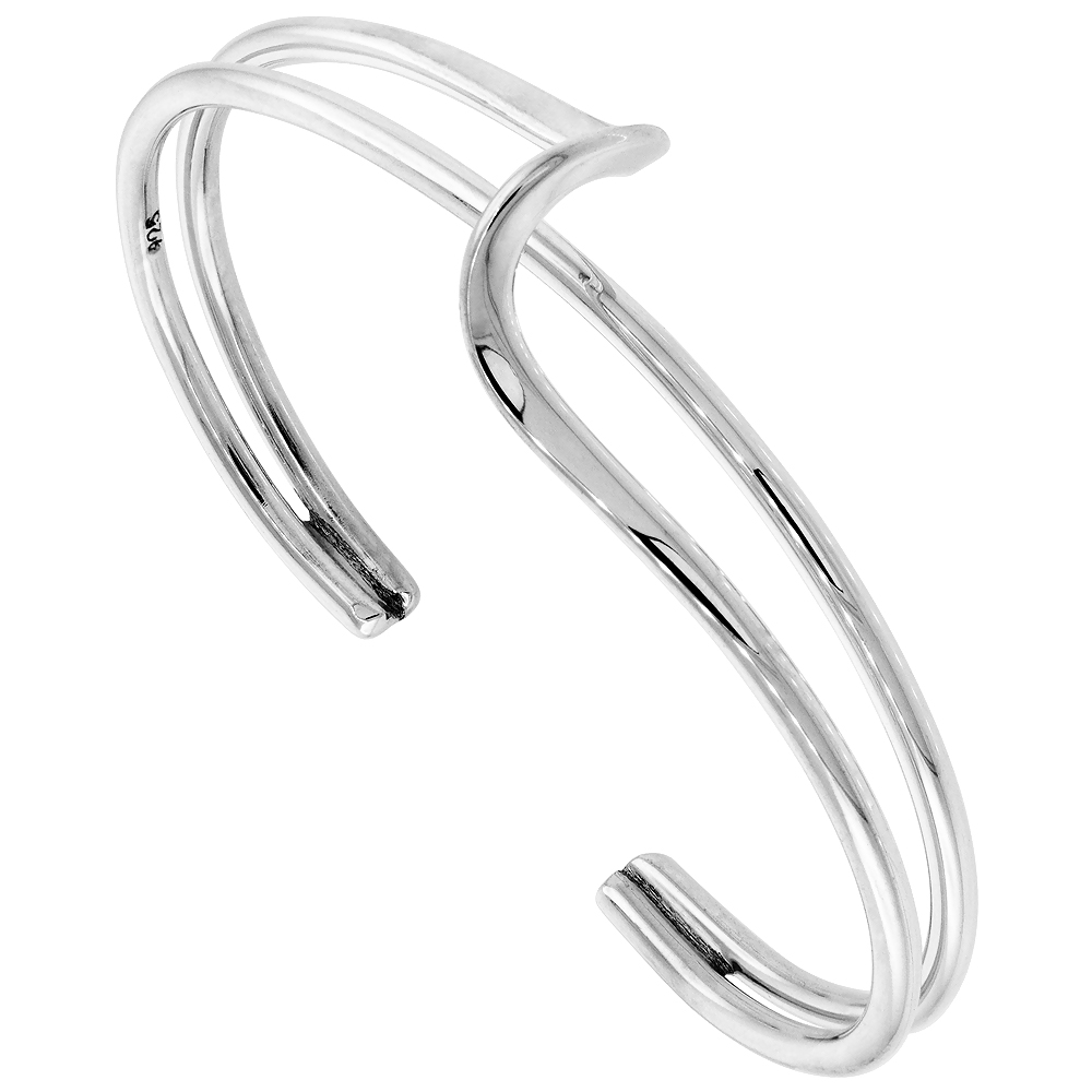 Sabrina Silver Sterling Silver Cuff Bracelet Double Wire Wave Handmade 7.25 inch