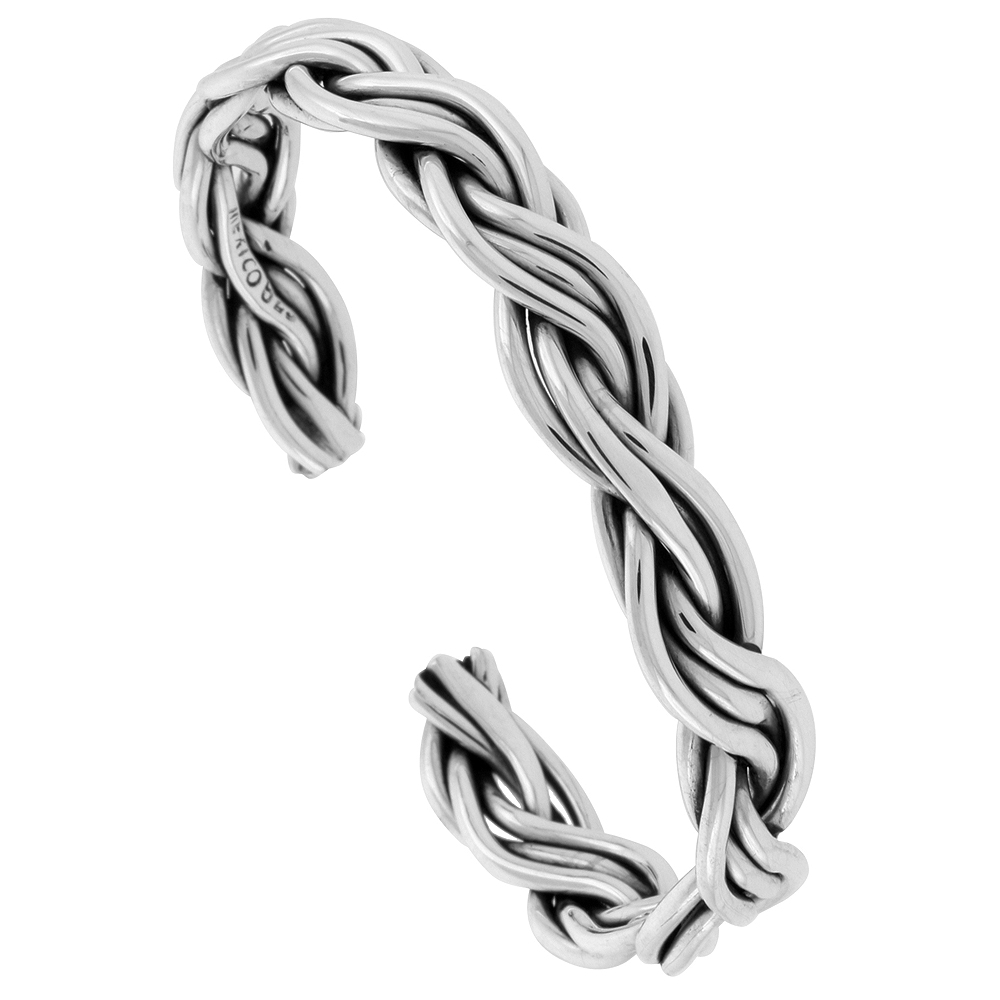Sabrina Silver Sterling Silver Cuff Bracelet 6-wire Braid Wire Handmade 7.25 inch