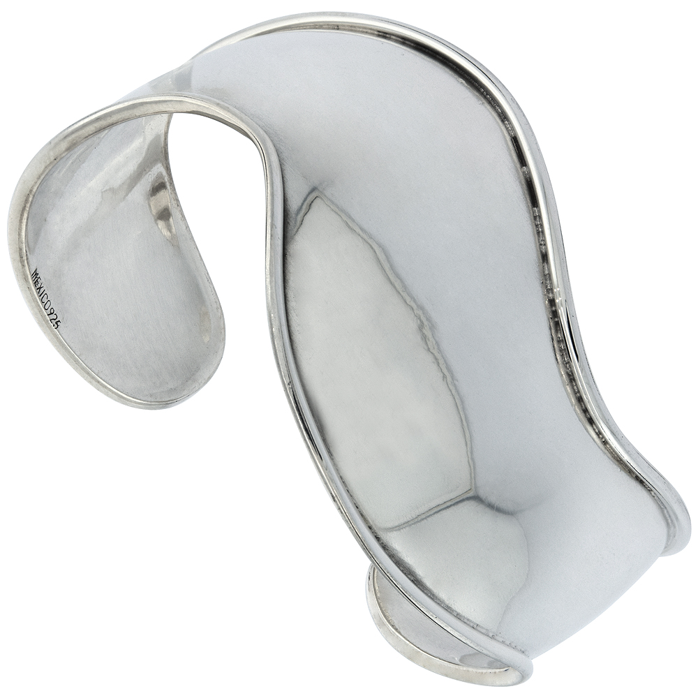 Sabrina Silver Sterling Silver Cuff Bracelet Domed & Curved with Raised Edge Handmade 7.25 inch