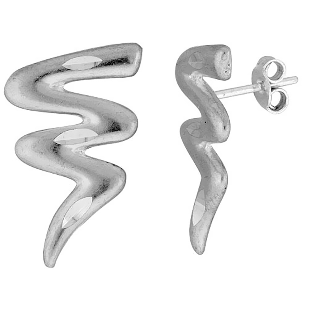 Sabrina Silver Tiny Sterling Silver Wiggle Stud Earrings 7/8 inch