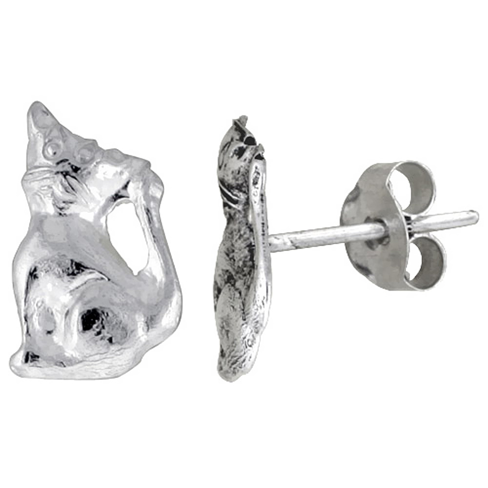 Sabrina Silver Tiny Sterling Silver Cat Stud Earrings 3/8 inch