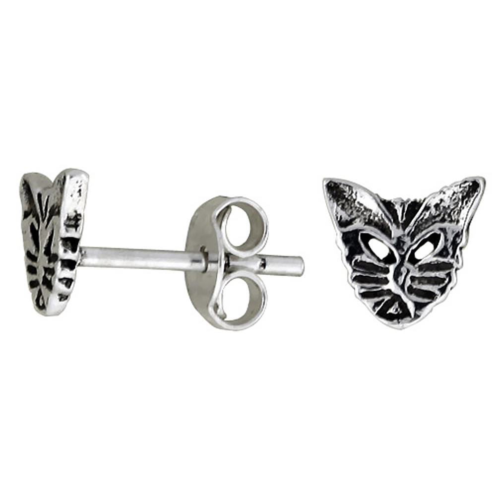 Sabrina Silver Tiny Sterling Silver Cat Stud Earrings, 1/4 inch