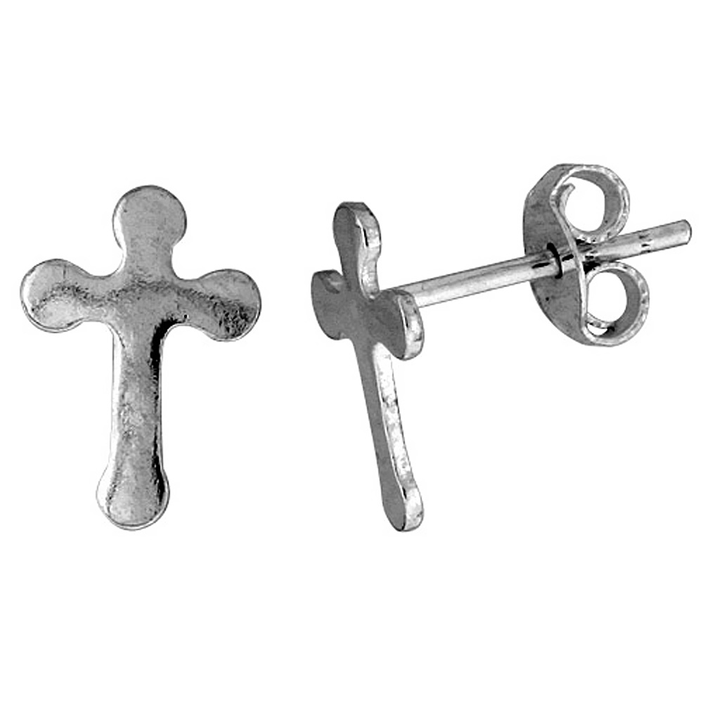 Sabrina Silver Tiny Sterling Silver Cross Stud Earrings 5/16 inch