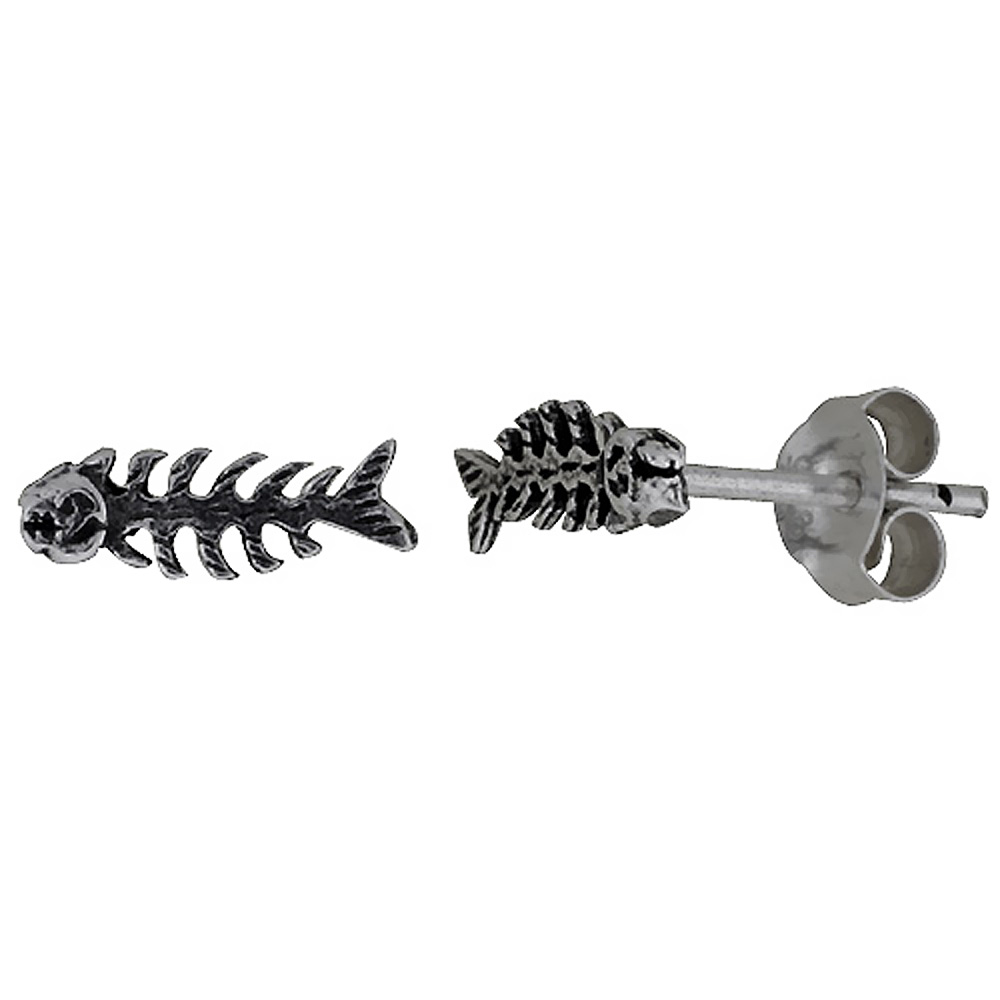 Sabrina Silver Tiny Sterling Silver Fishbone Stud Earrings 3/8 inch
