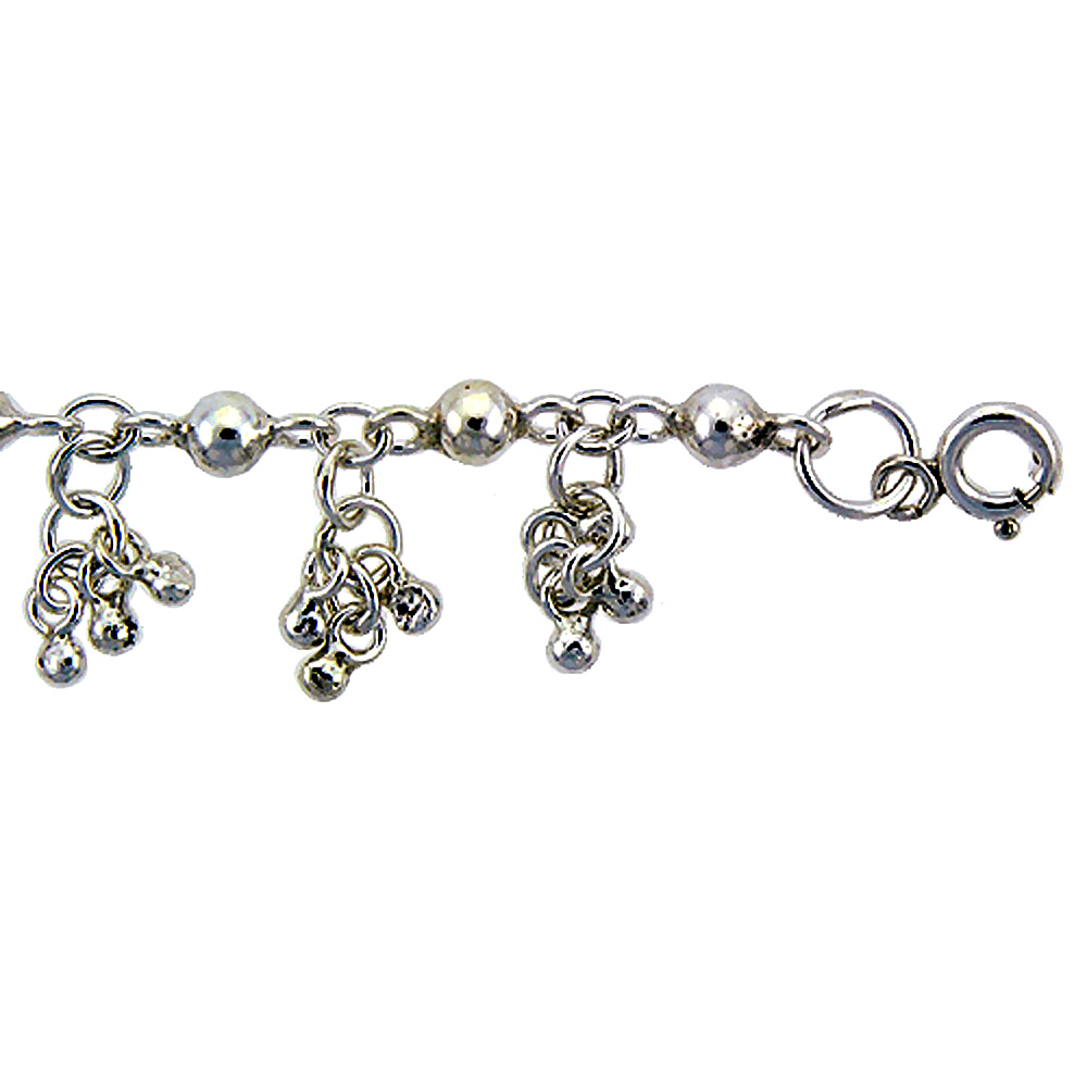 Sabrina Silver Sterling Silver Anklet with Beads, fits 9 - 10 inch ankles