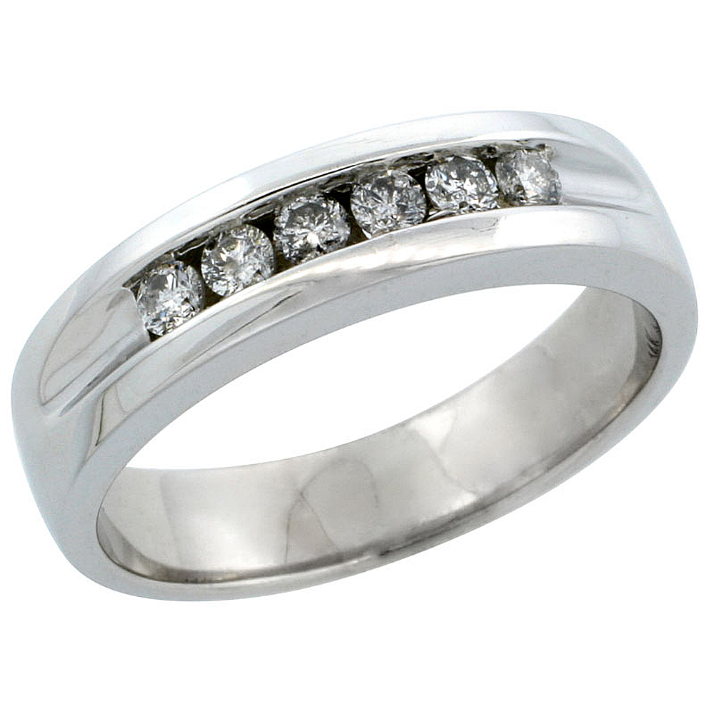 Sabrina Silver 10k White Gold 6-Stone Men"s Diamond Ring Band w/ 0.36 Carat Brilliant Cut Diamonds, 7/32 in. (5.5mm) wide