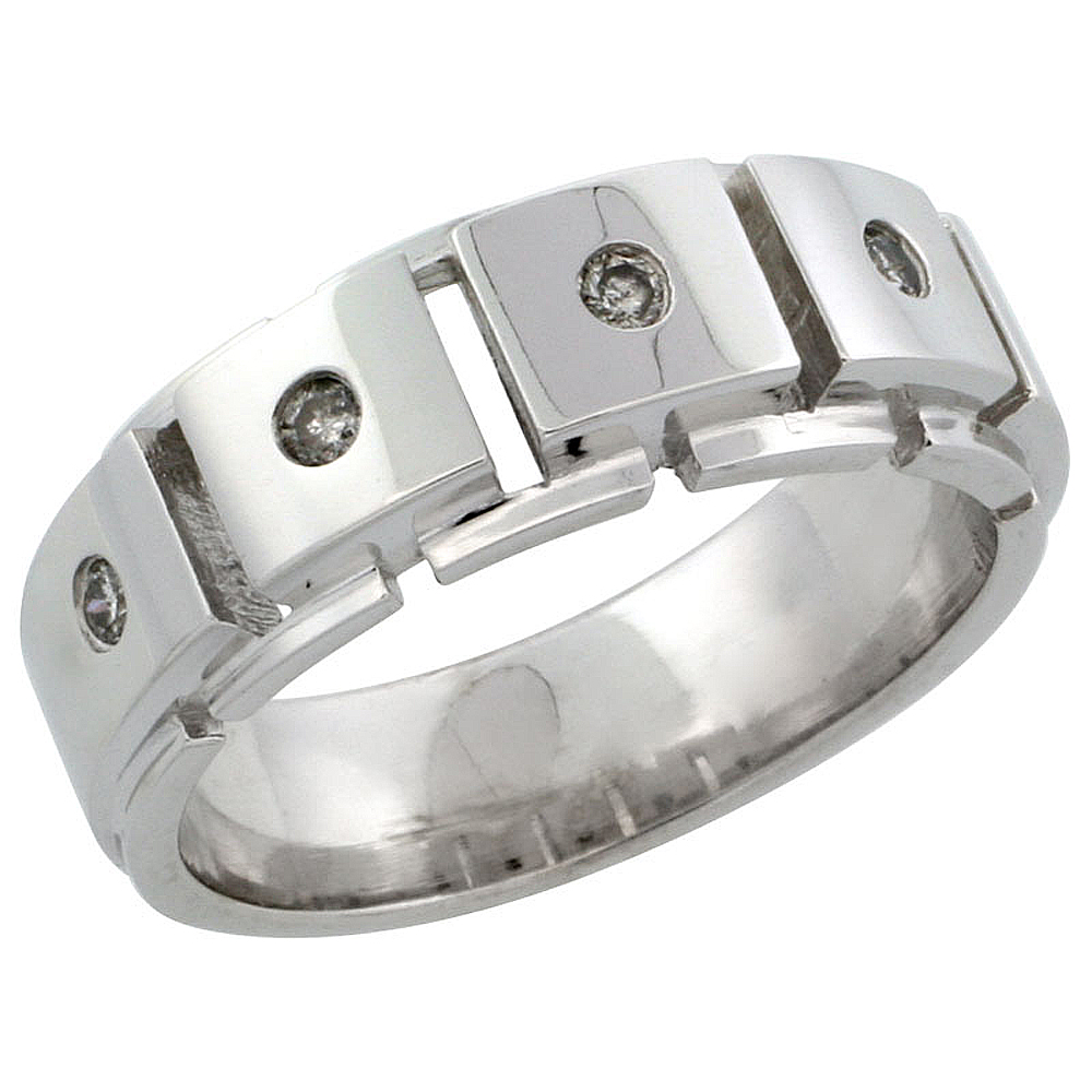 Sabrina Silver 10k White Gold 5-Stone Ladies" Diamond Ring Band w/ 0.13 Carat Brilliant Cut Diamonds, 9/32 in. (7mm) wide