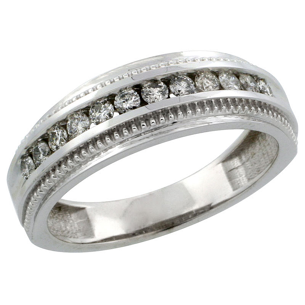 Sabrina Silver 10k White Gold 12-Stone Milgrain Design Ladies" Diamond Ring Band w/ 0.31 Carat Brilliant Cut Diamonds, 1/4 in. (6mm) wide