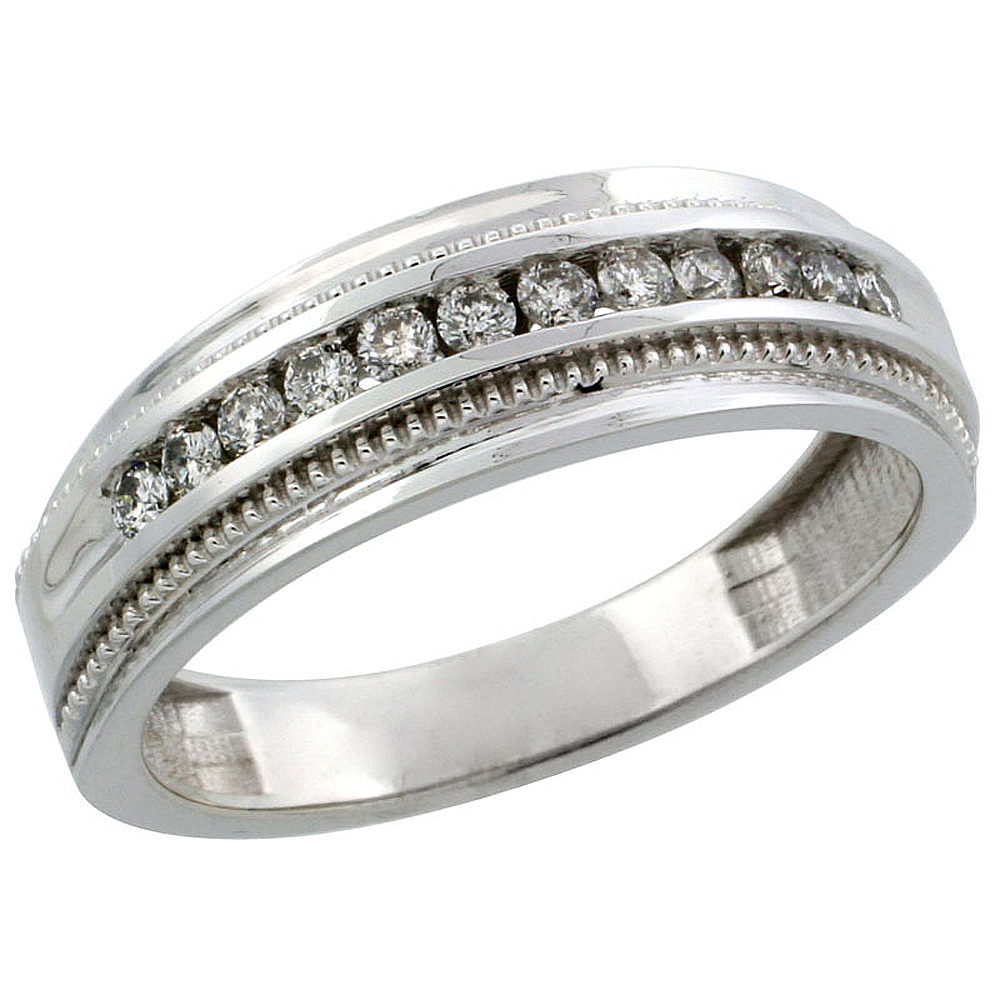Sabrina Silver 10k White Gold 12-Stone Milgrain Design Men"s Diamond Ring Band w/ 0.31 Carat Brilliant Cut Diamonds, 1/4 in. (7mm) wide