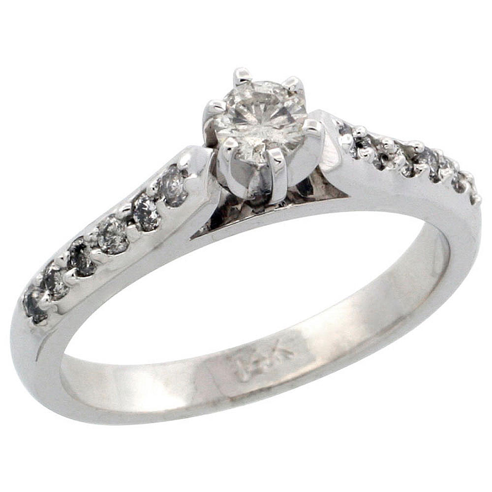 Sabrina Silver 14k White Gold Diamond Engagement Ring w/ 0.38 Carat Brilliant Cut Diamonds, 1/8 in. (3mm) wide
