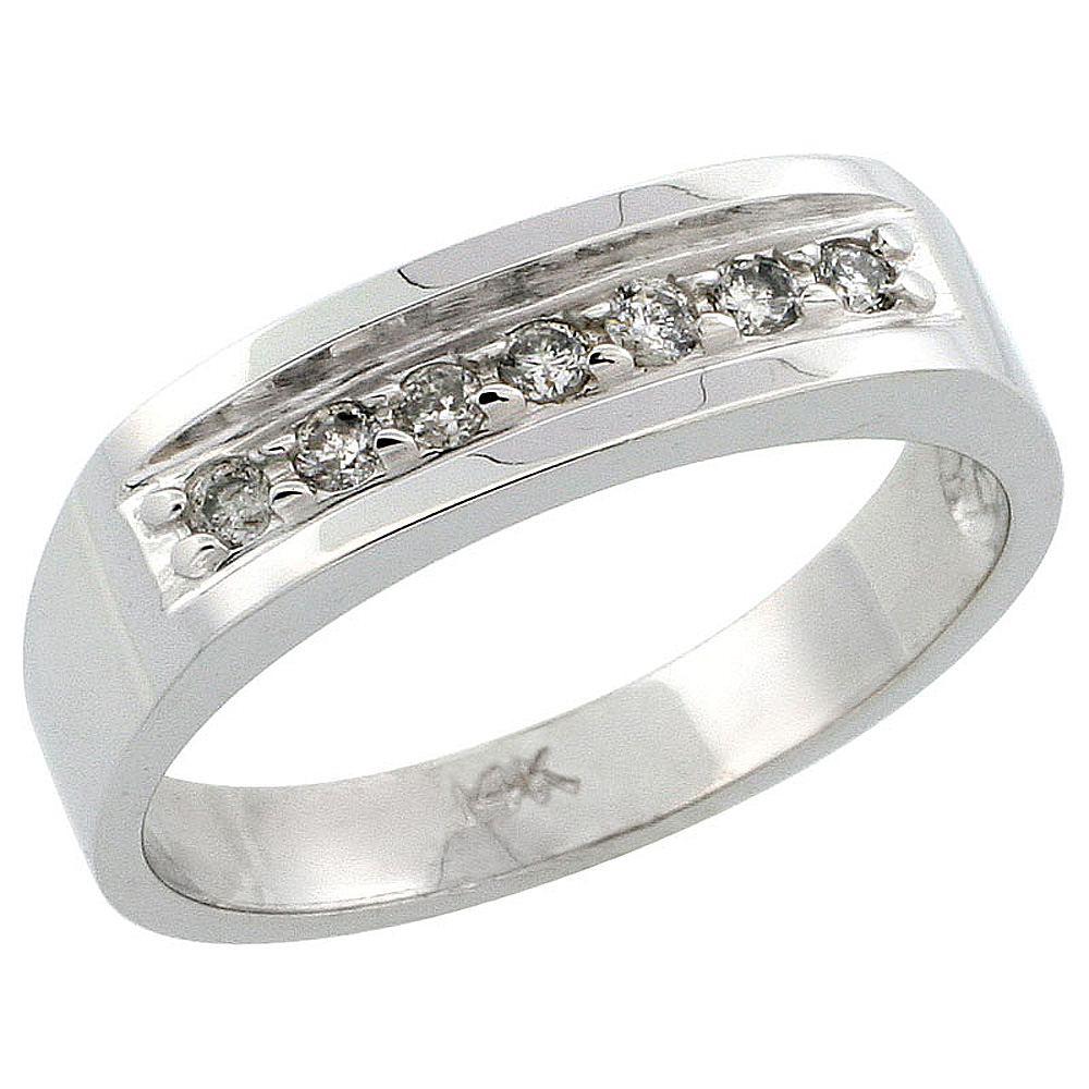 Sabrina Silver 14k White Gold Ladies" Diamond Ring Band w/ 0.15 Carat Brilliant Cut Diamonds, 3/16 in. (5mm) wide