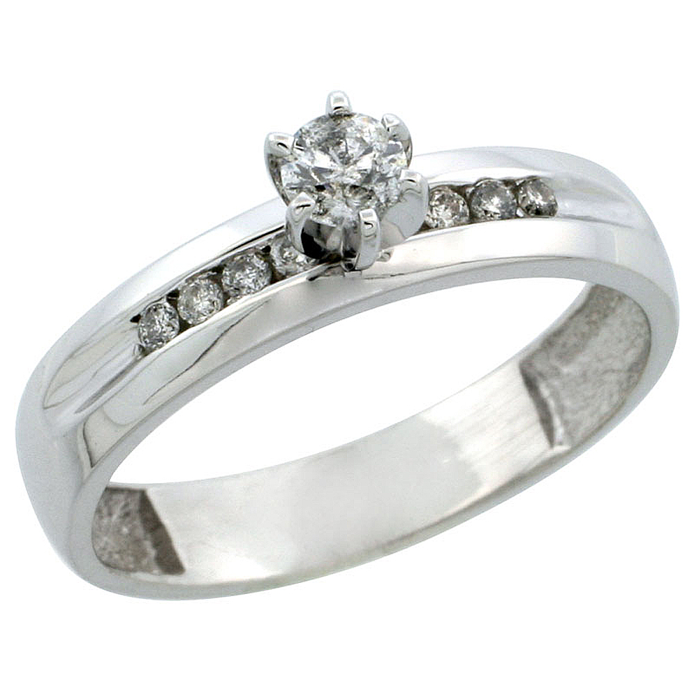 Sabrina Silver 10k White Gold Diamond Engagement Ring w/ 0.26 Carat Brilliant Cut Diamonds, 5/32 in. (4mm) wide