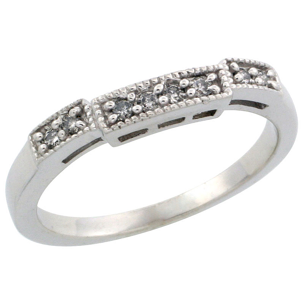 Sabrina Silver 10k White Gold Ladies" Diamond Ring Band w/ 0.10 Carat Brilliant Cut Diamonds, 1/8 in. (3mm) wide