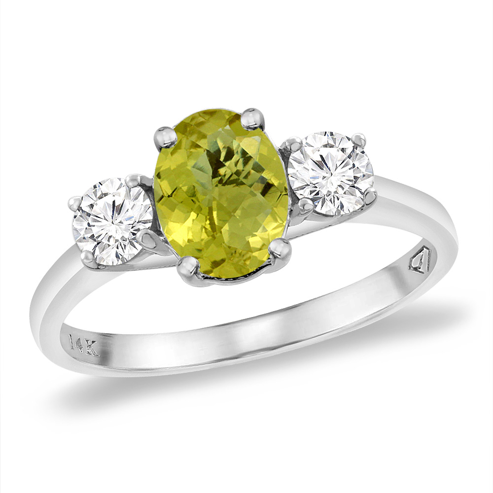 Sabrina Silver 14K White Gold Natural Lemon Quartz & 2pc. Diamond Engagement Ring Oval 8x6 mm, sizes 5 -10
