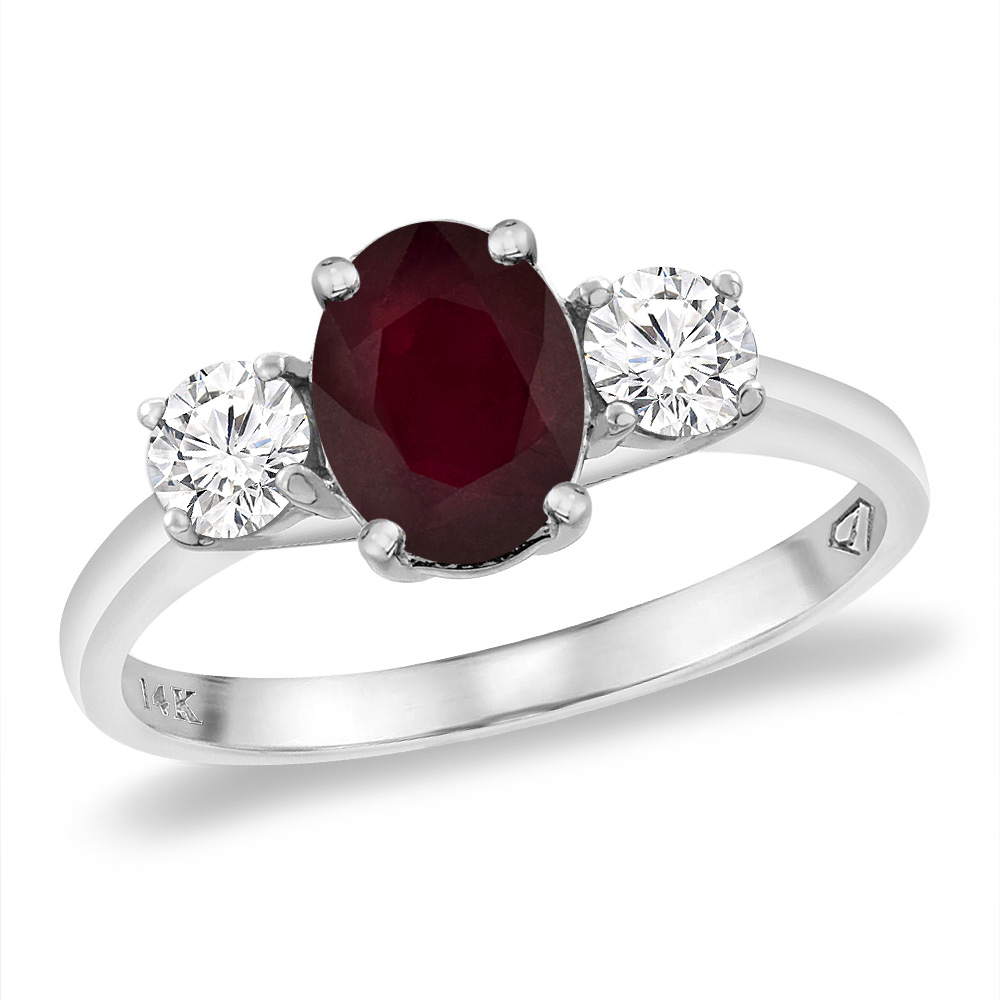 Sabrina Silver 14K White Gold Natural Ruby & 2pc. Diamond Engagement Ring Oval 8x6 mm, sizes 5 -10