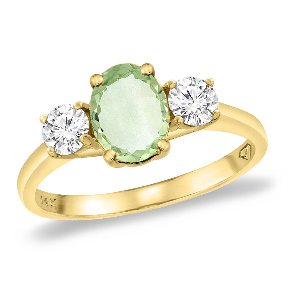 Sabrina Silver 14K Yellow Gold Natural Green Amethyst & 2pc. Diamond Engagement Ring Oval 8x6 mm, sizes 5 -10