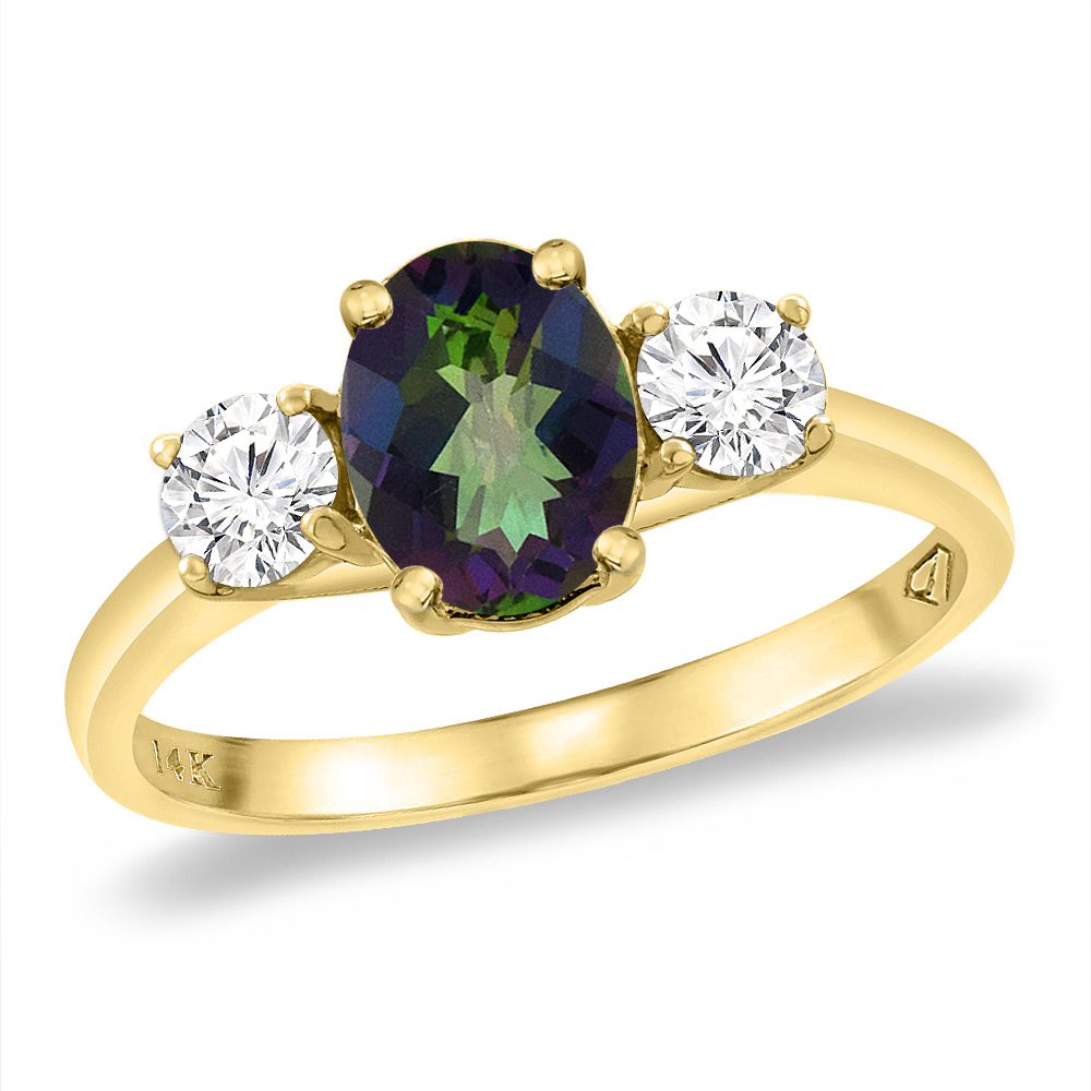 Sabrina Silver 14K Yellow Gold Natural Mystic Topaz & 2pc. Diamond Engagement Ring Oval 8x6 mm, sizes 5 -10