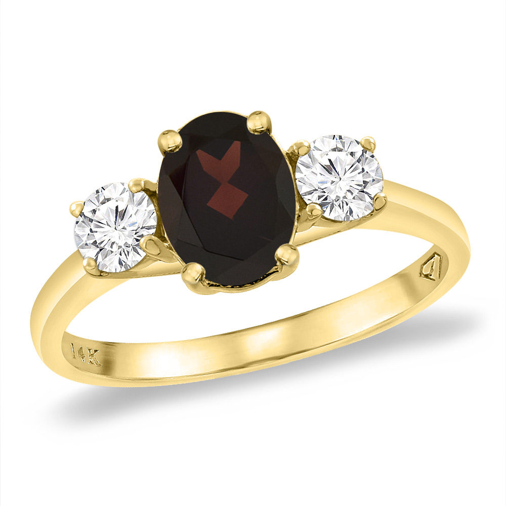 Sabrina Silver 14K Yellow Gold Natural Garnet & 2pc. Diamond Engagement Ring Oval 8x6 mm, sizes 5 -10