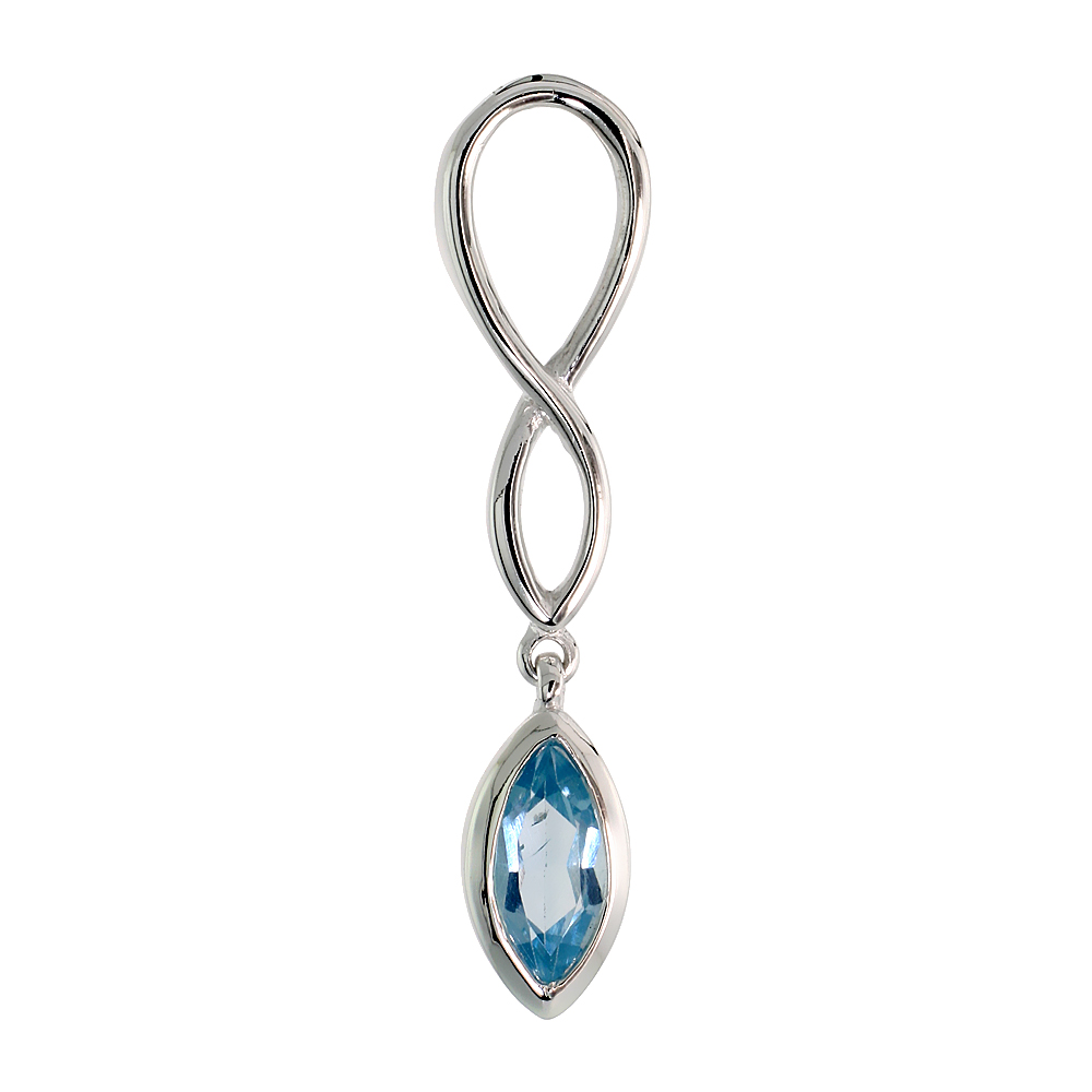 Sabrina Silver Sterling Silver Genuine Blue Topaz Infinity Symbol Pendant Teardrop, 1 1/2 inch long