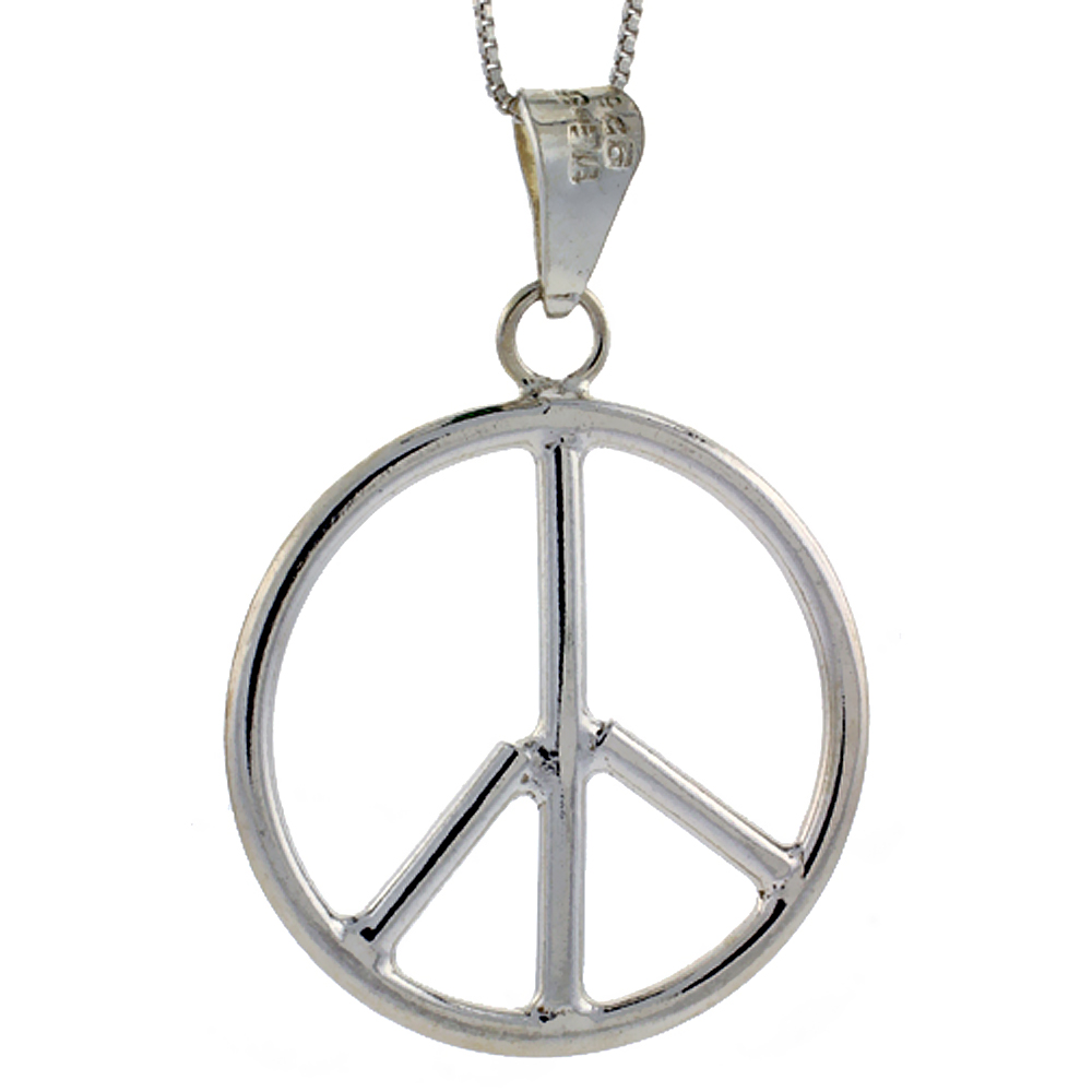Sabrina Silver 1 1/2 inch Sterling Silver Large Peace Sign Pendant for Men and Women Handmade 39mm Round