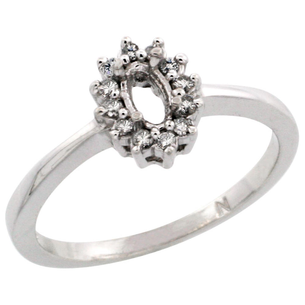 Sabrina Silver 10k White Gold Semi-Mount Ring ( 5x3 mm ) Oval Stone & 0.2 ct Diamond Accent, sizes 5 - 10