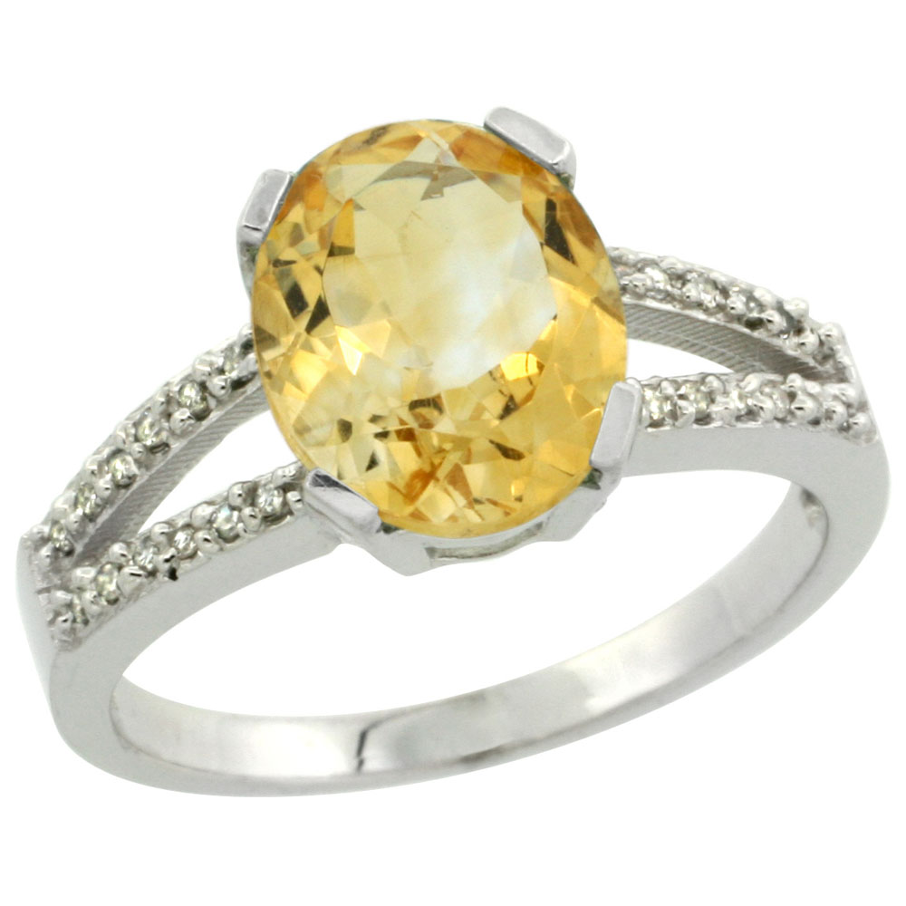 Sabrina Silver 10K White Gold Diamond Natural Citrine Engagement Ring Oval 10x8mm, sizes 5-10