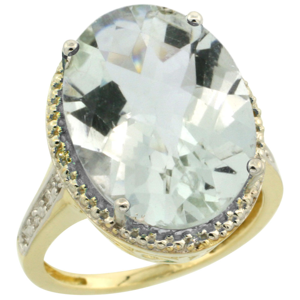 Sabrina Silver 10K Yellow Gold Diamond Genuine Green Amethyst Ring Oval 18x13mm sizes 5-10