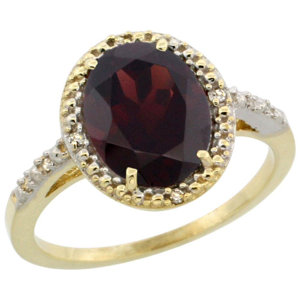 Sabrina Silver 10K Yellow Gold Diamond Natural Garnet Engagement Ring Oval 10x8mm, sizes 5-10