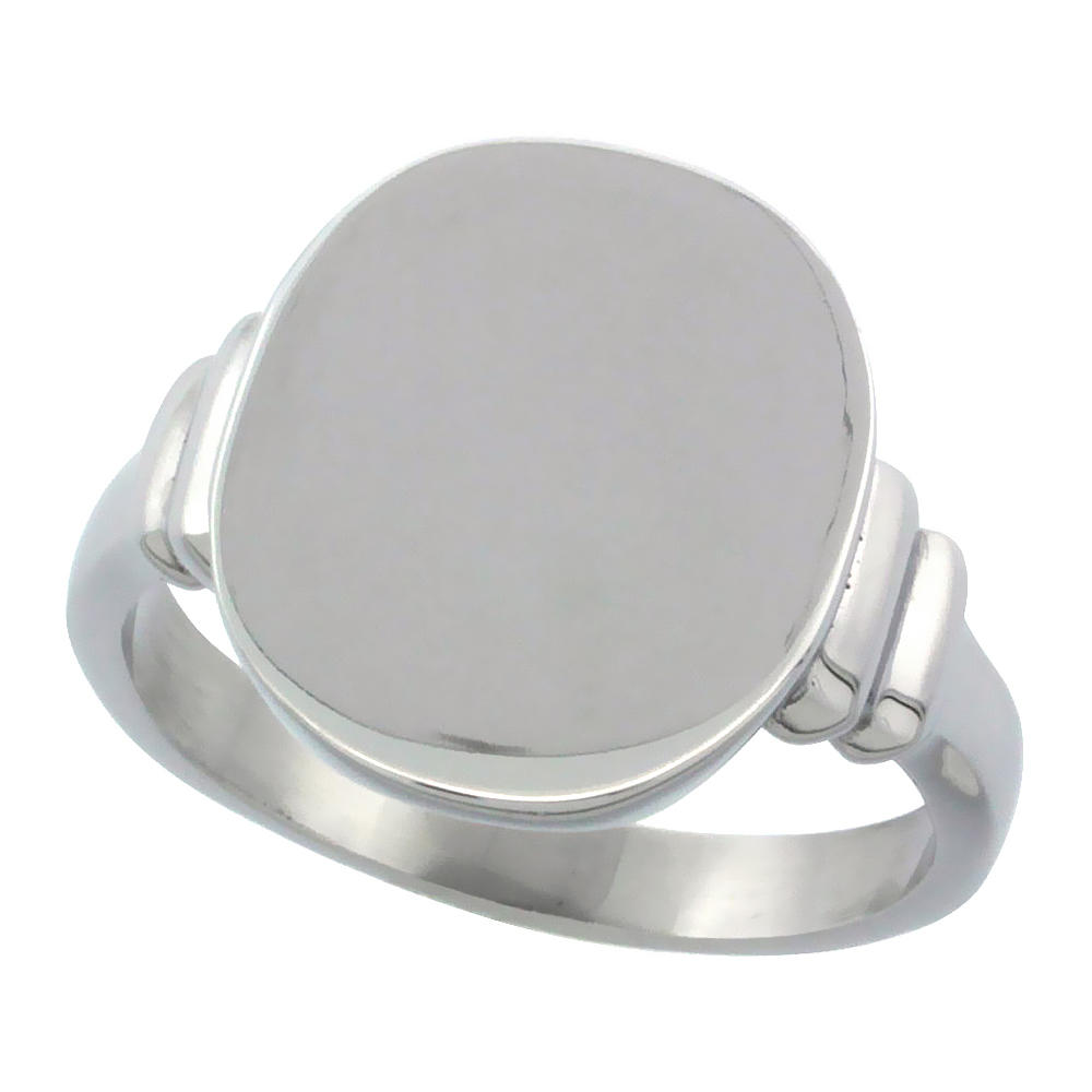 Sabrina Silver Surgical Stainless Steel Medium Signet Ring Solid Back Flawless Finish 3/8 inch, sizes 5 - 9