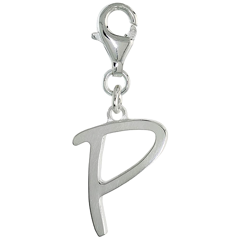 Sabrina Silver Sterling Silver Alphabet Pendant Block Initial P Charm with Lobster Clasp Polished finish Women Italy 7/8 inch