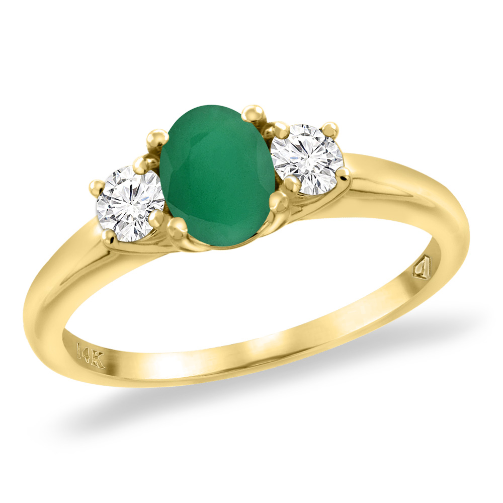 Sabrina Silver 14K Yellow Gold Diamond Natural Quality Emerald Engagement Ring s Oval 7x5 mm, size 5 -10